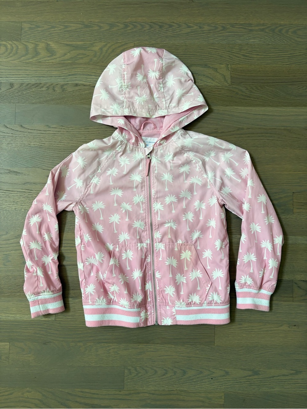 Girls' Pink Palm-Print Hooded Rain Jacket